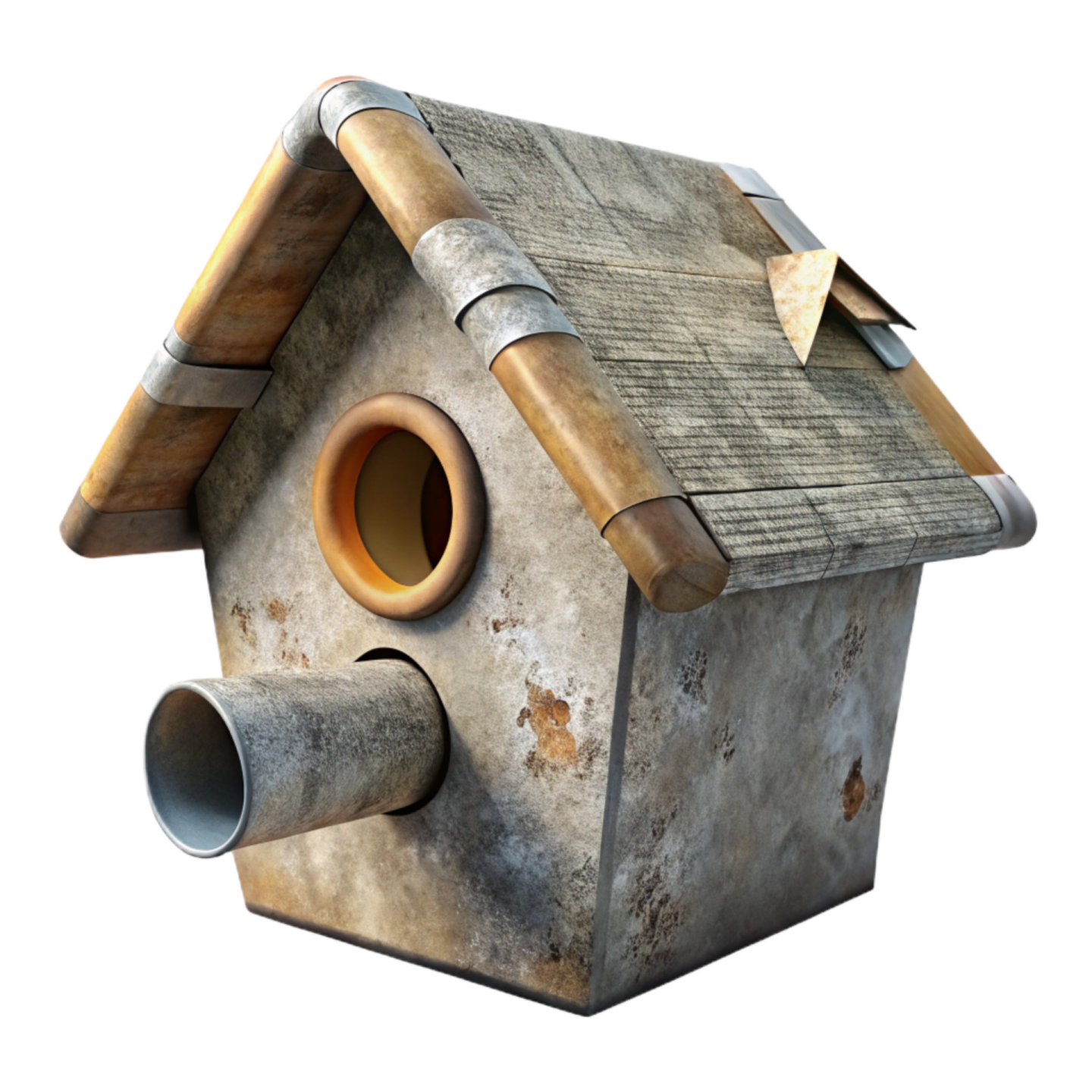 a birdhouse made out of concrete and wood