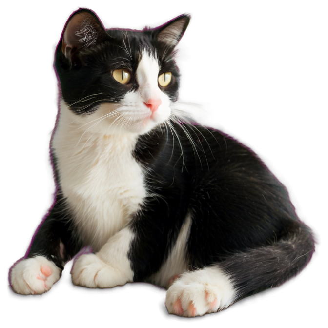 a black and white cat sitting on the floor