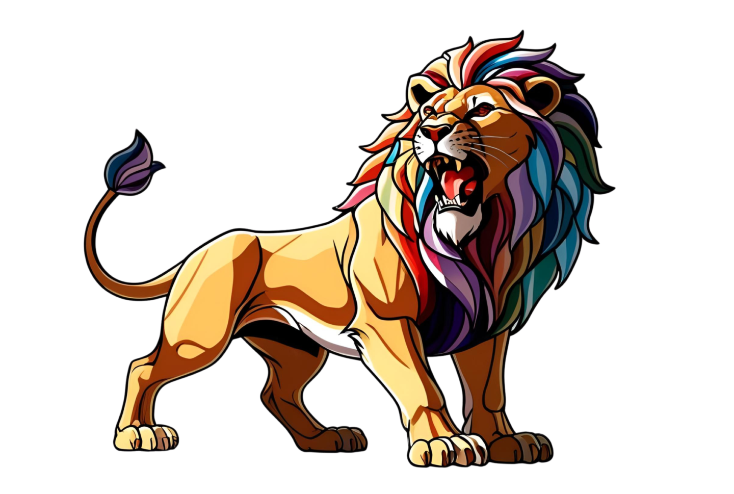 an image of a lion with colorful manes