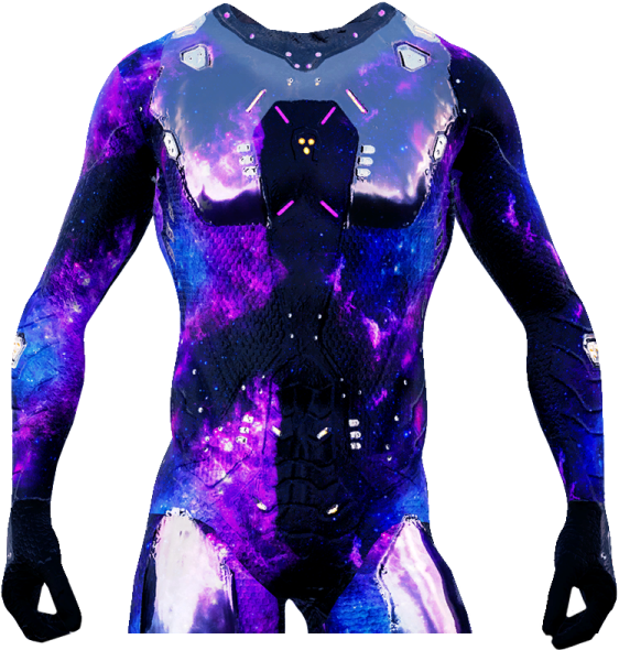 an image of a man wearing a purple and blue bodysuit