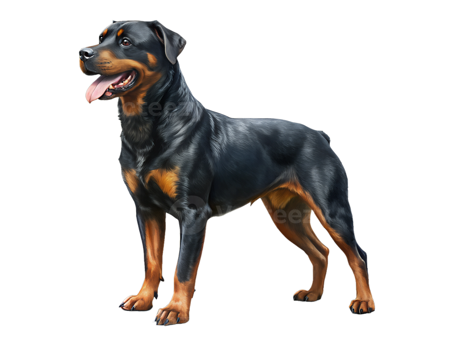 a black and brown dog standing on a white background
