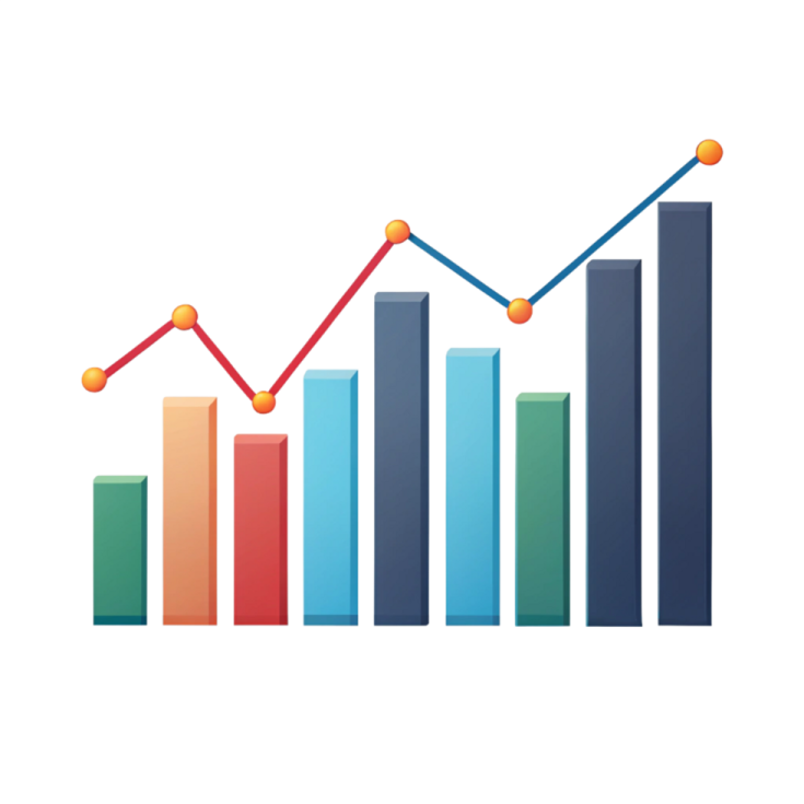 a bar chart with an arrow pointing upward