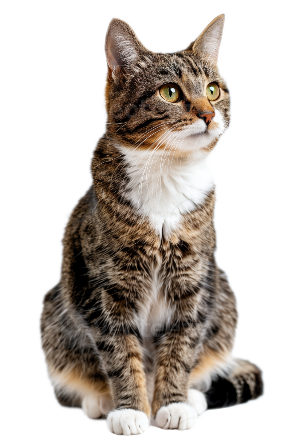 a cat sitting on the floor looking up