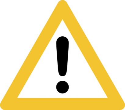 a yellow warning sign with a black and white image