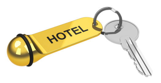 a golden key with the word hotel on it