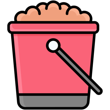 a bucket of popcorn with a spoon in it