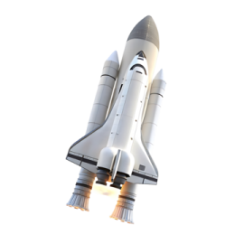 a space shuttle is flying through the air