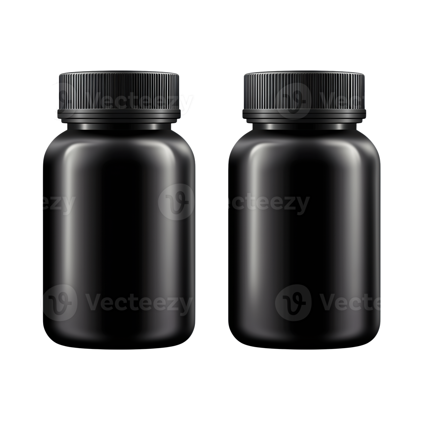 two black plastic bottles on a white background