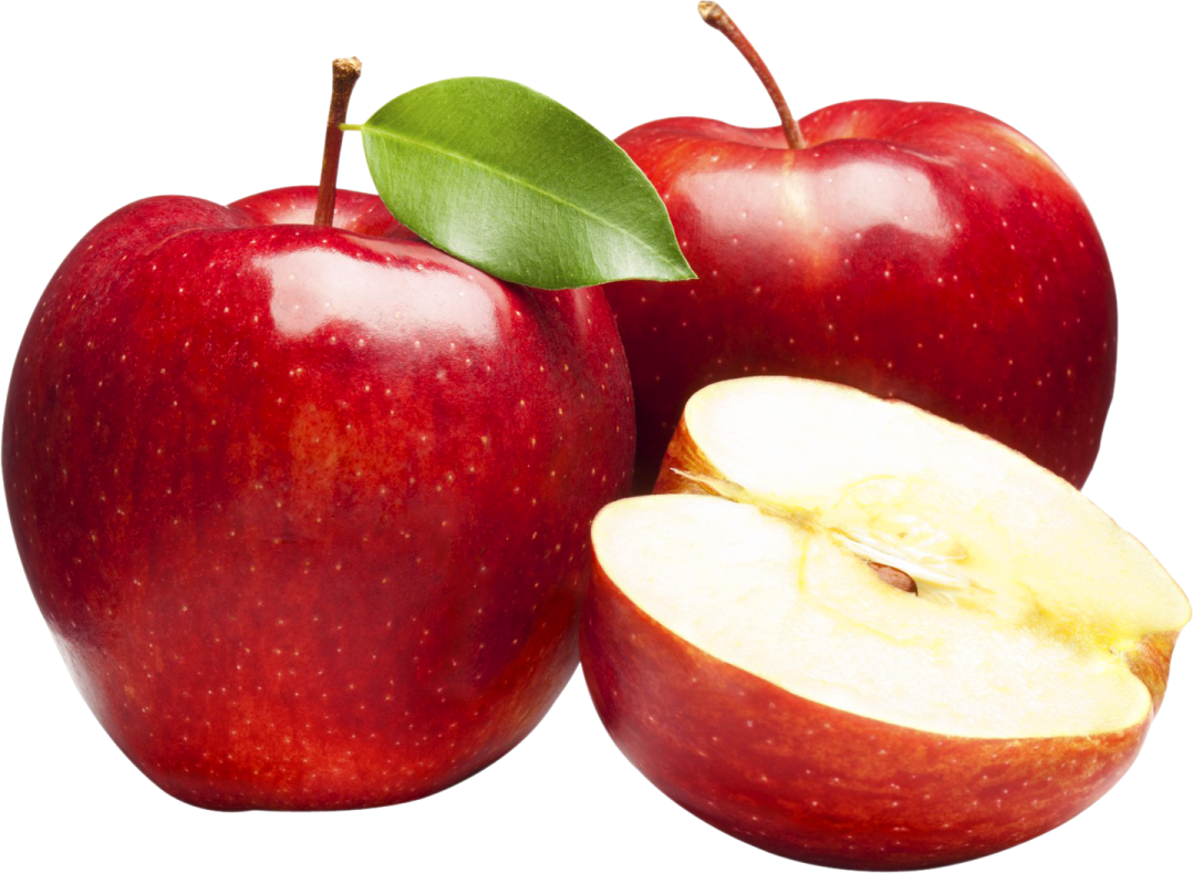 two red apples with a half cut in half
