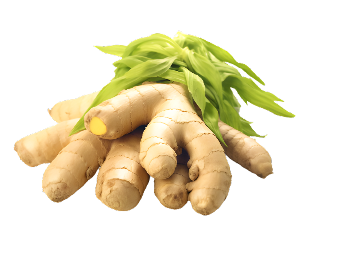 a bunch of fresh ginger on a white background