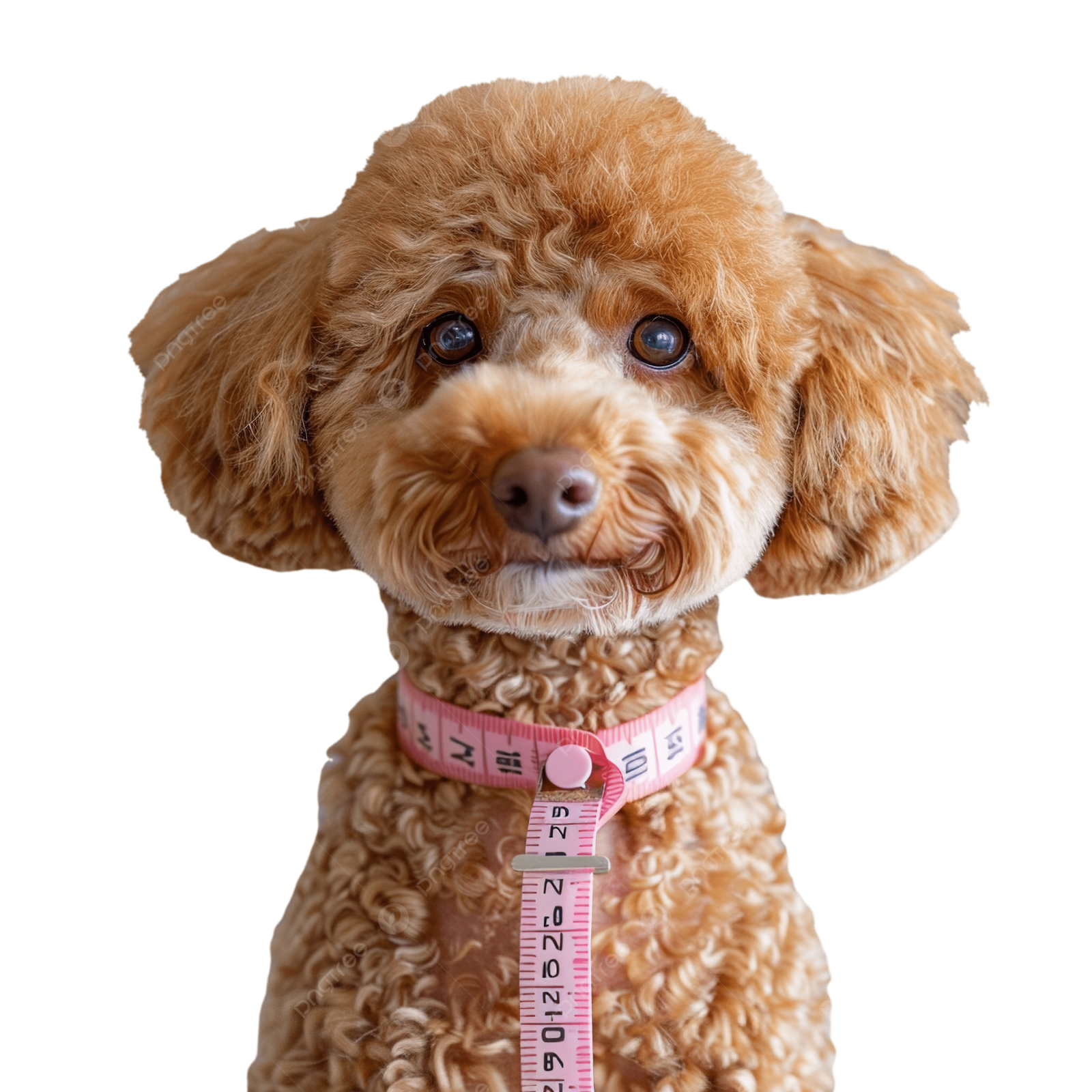 a dog with a measuring tape around its neck