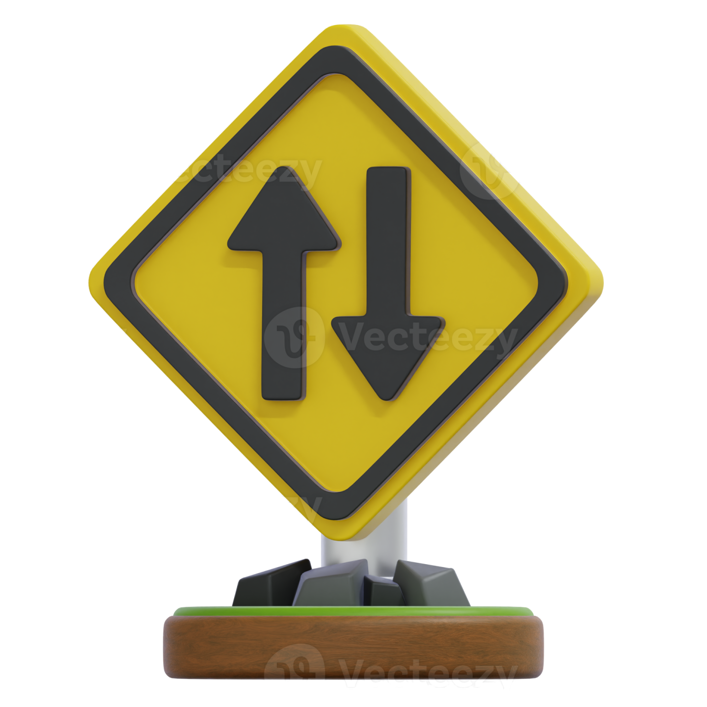 a yellow sign with an arrow on it