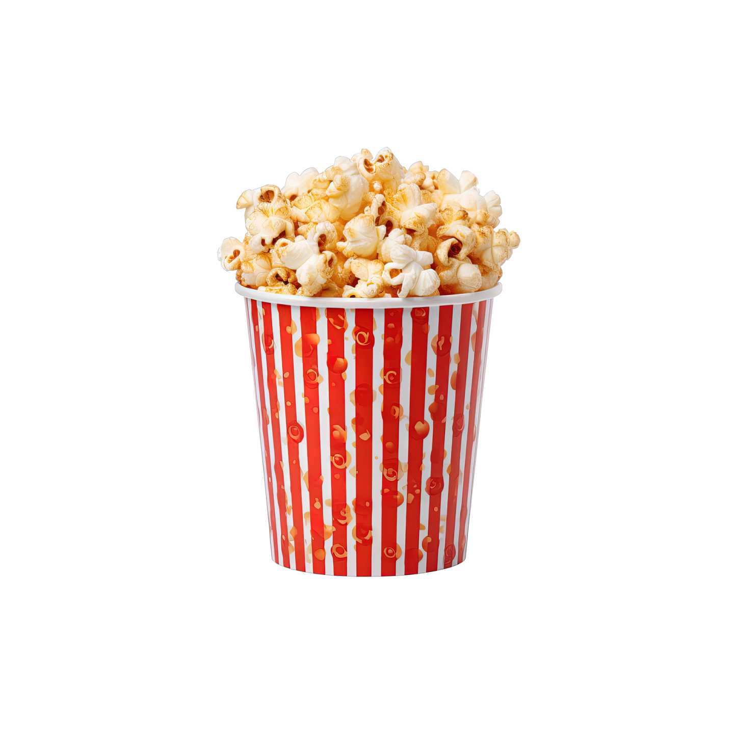 a red and white striped cup filled with popcorn