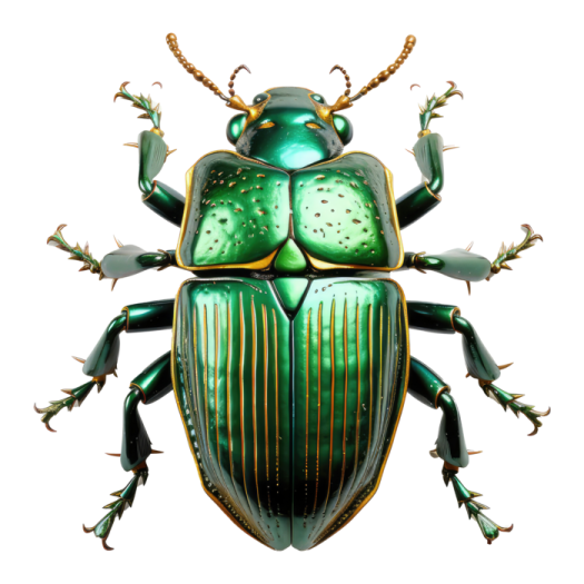 a green beetle on a white background