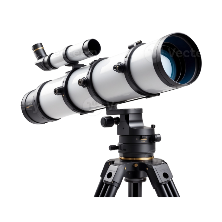a telescope on a tripod with a white background