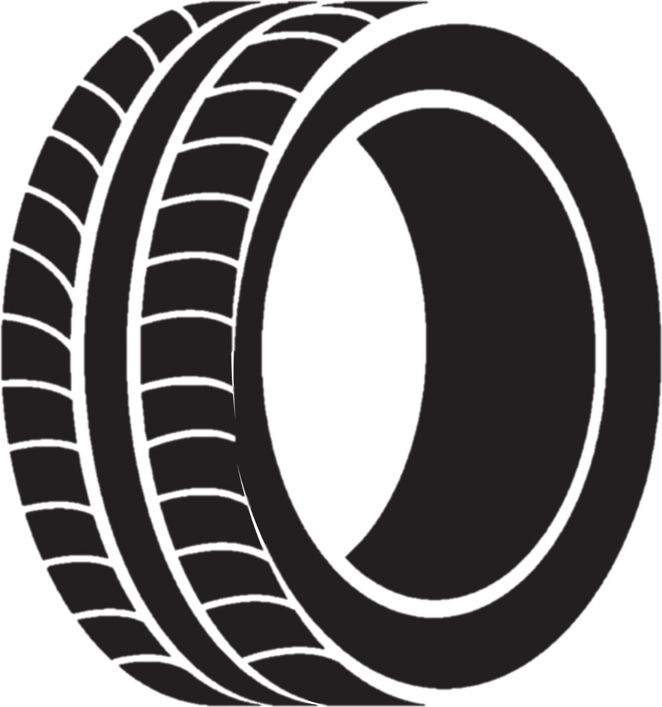 a black tire on a white background