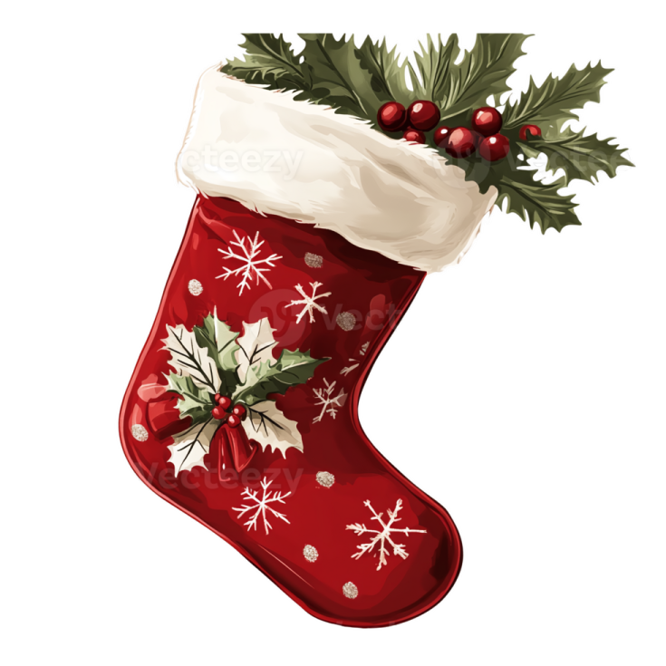 a christmas stocking with holly and red berries