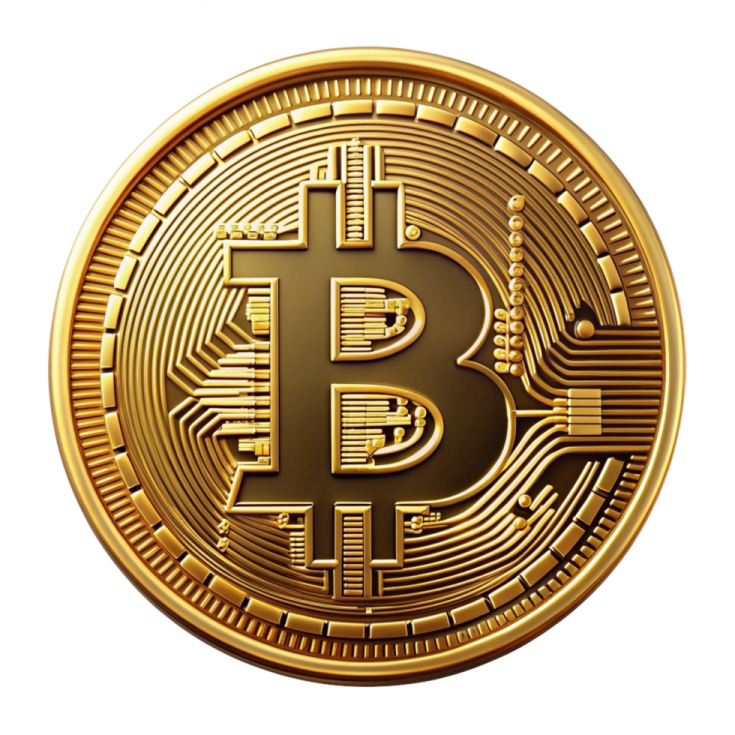 a golden bit coin on a white background