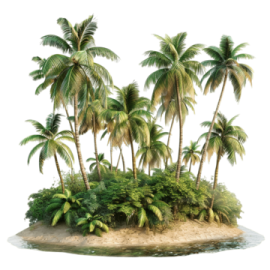 a small island with palm trees on it