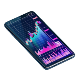 a smartphone with graphs on the screen
