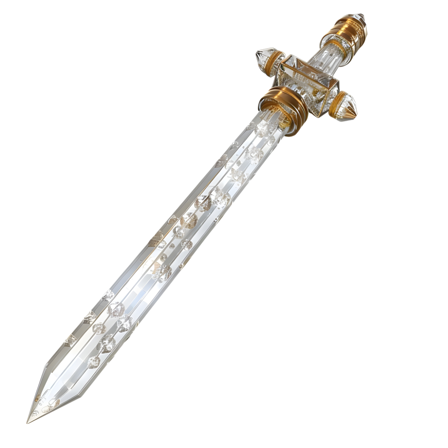 a gold and crystal dagger on a white background