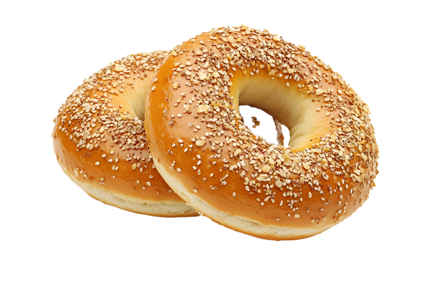 two bagels with sesame on a white background