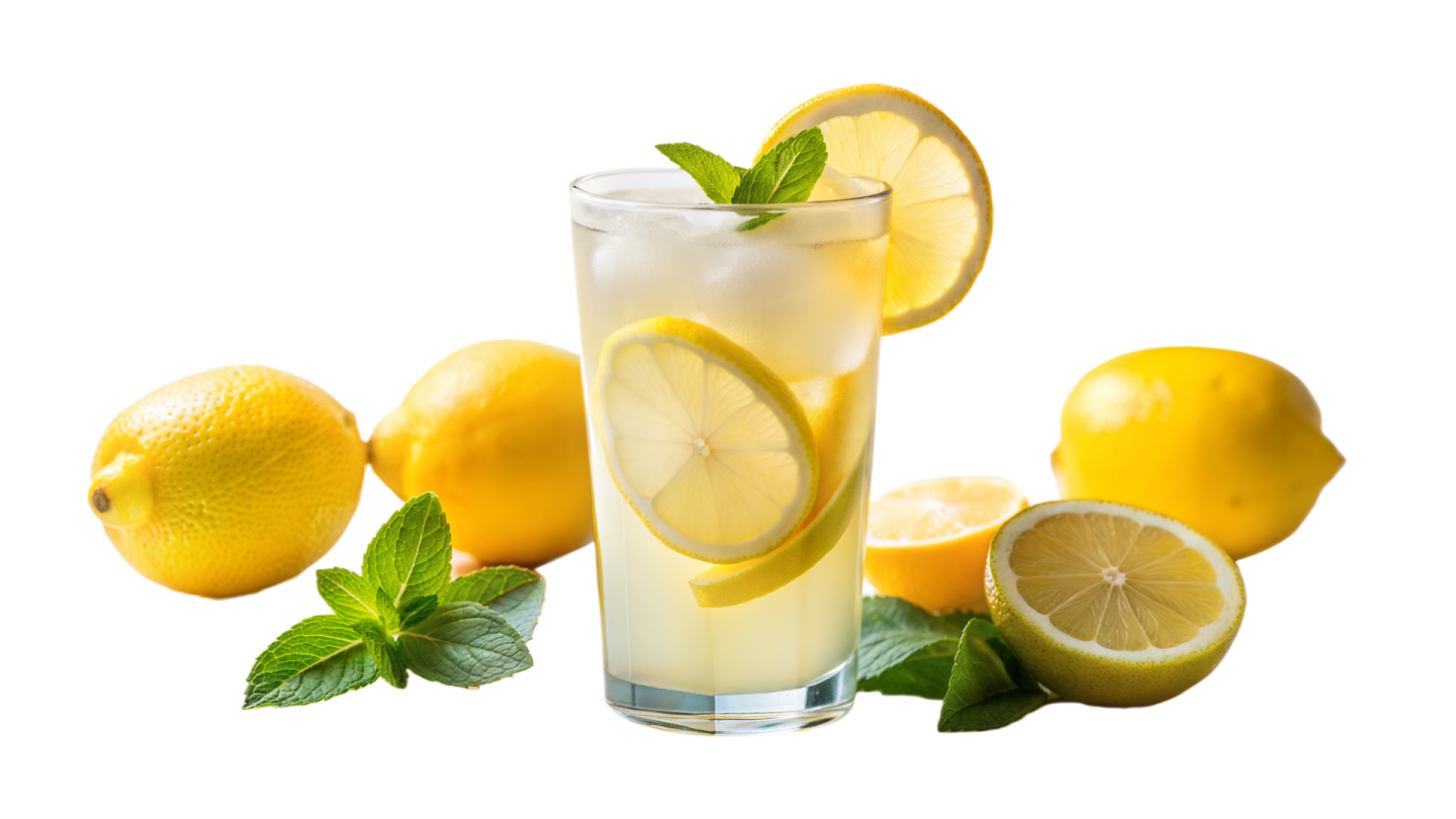 a glass of lemon water with lemons and mint