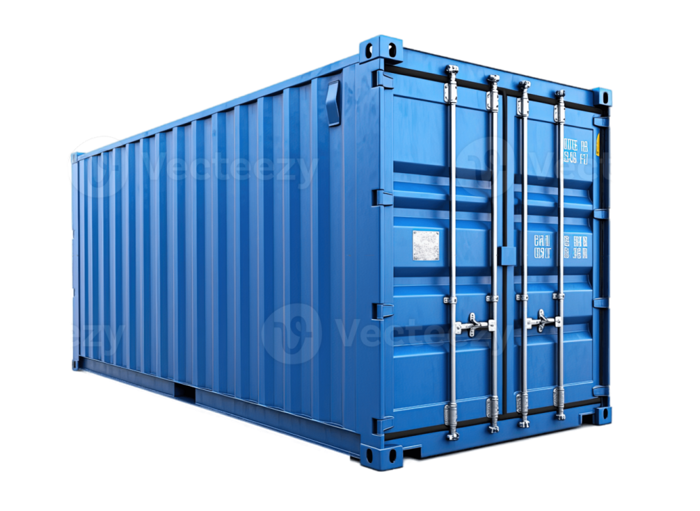 a blue shipping container on a white background