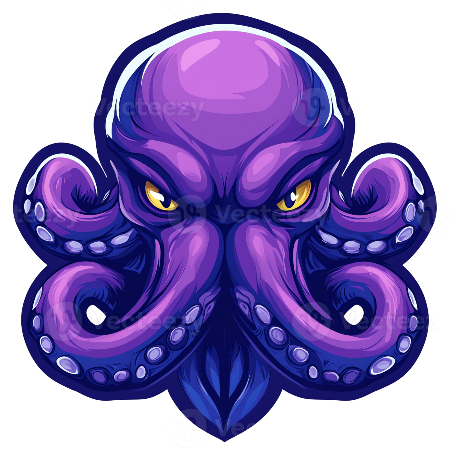 a purple octopus with yellow eyes and tentacles