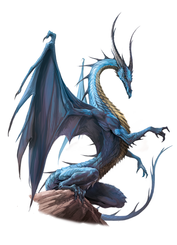 a blue dragon sitting on top of a rock