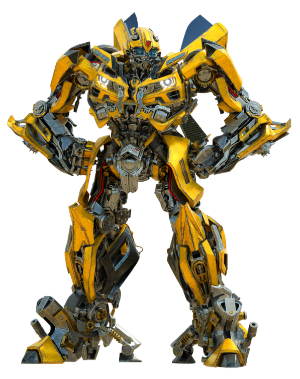 a yellow and black robot standing next to each other robots