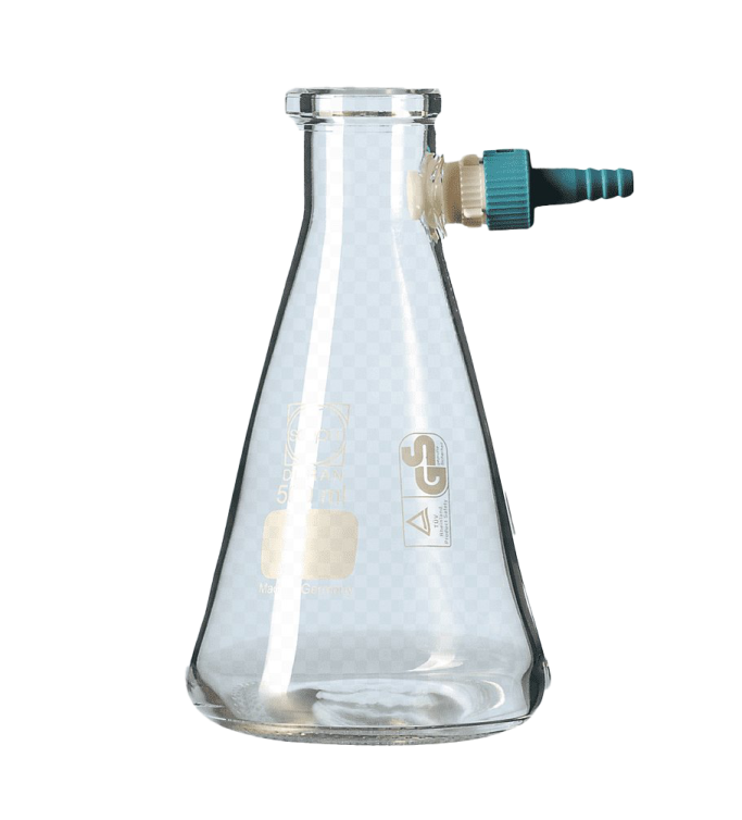a glass flo bottle with a blue cap
