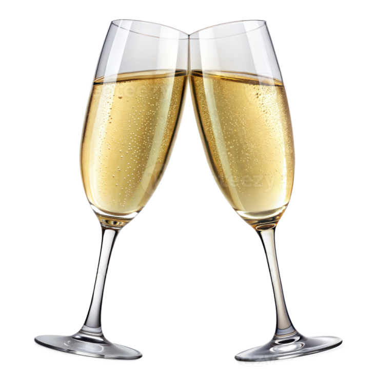 two glasses of champagne on a white background