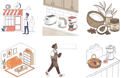 a series of illustrations showing different things in the kitchen