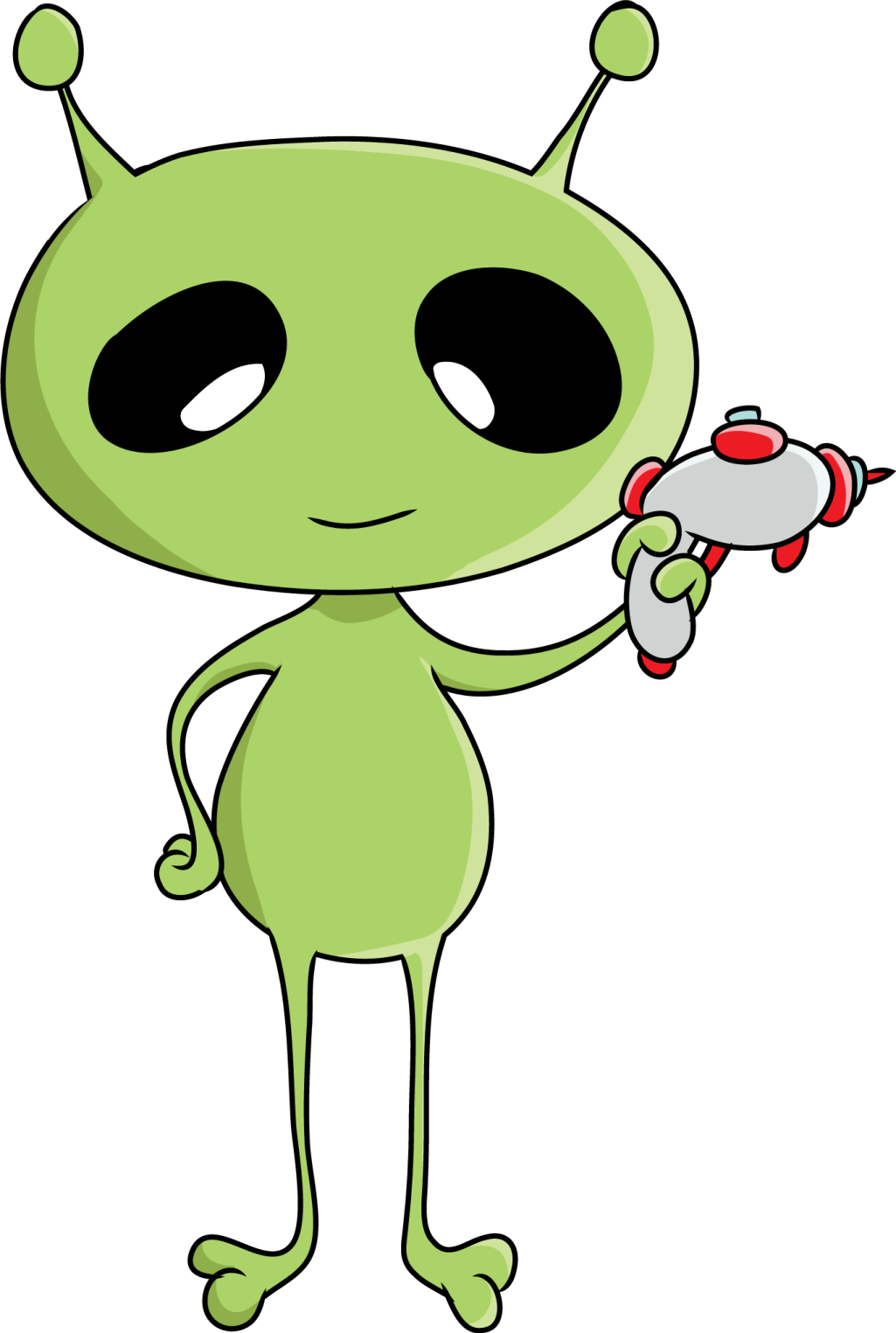 a green alien with a red heart in his hand