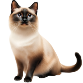 a brown and white cat with blue eyes