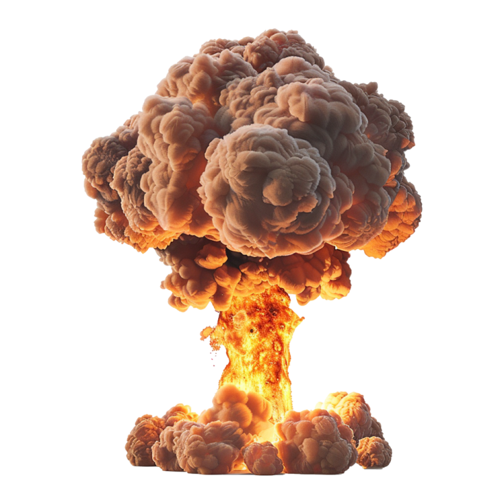 a large explosion of orange smoke on white background