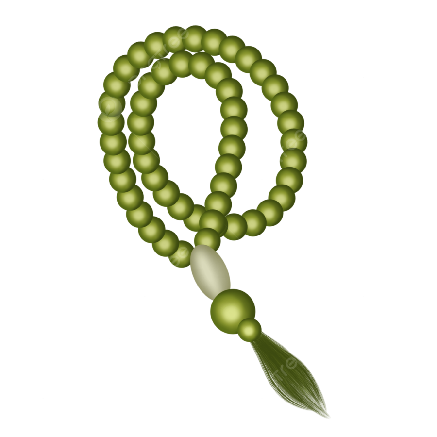 a green rosary with a white cross on it