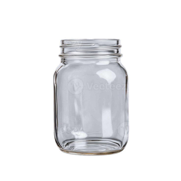 a glass jar with a white background