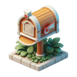 a small wooden mailbox sitting on top of some plants