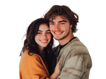 a man and woman hugging each other people