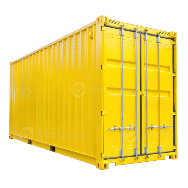 a yellow shipping container on a white background