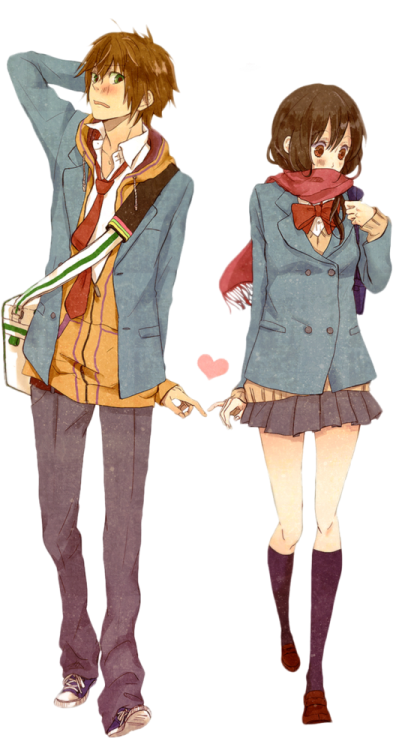a girl in a school uniform and a boy in a suit