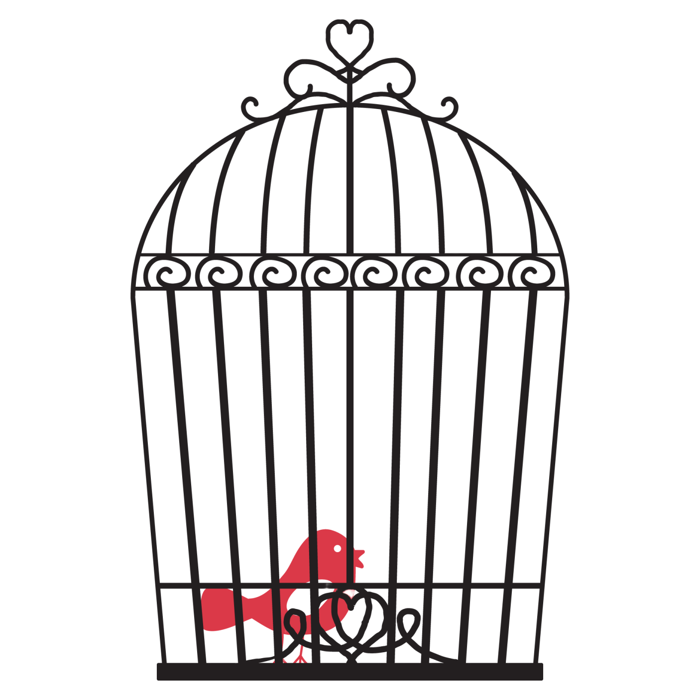 a bird in a cage on a white background