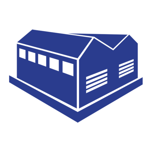 a blue and white icon of a house