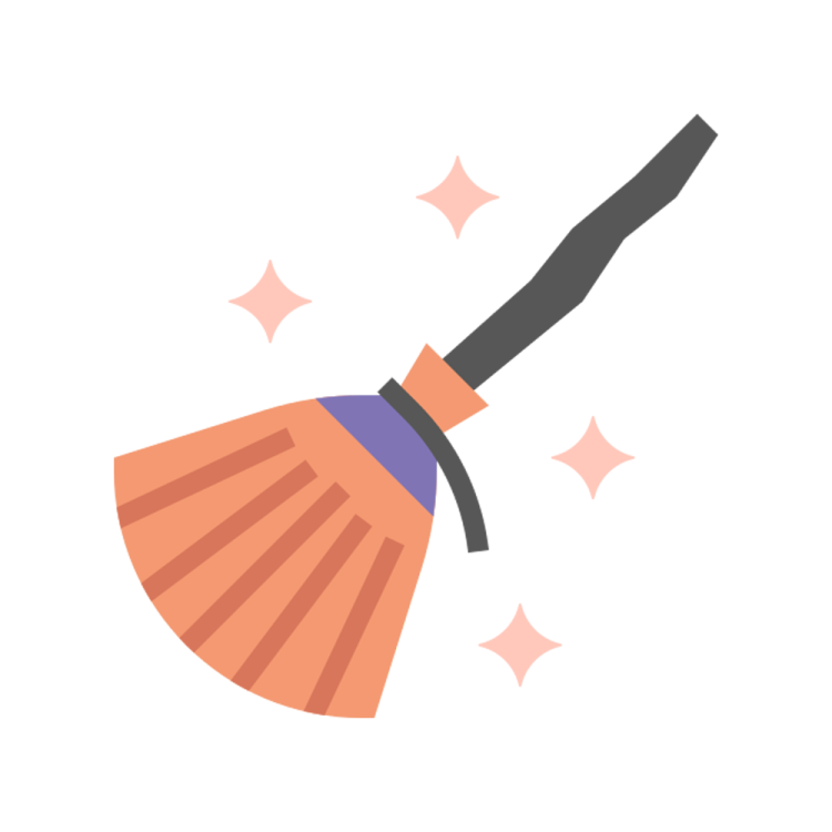 an orange broom with a black handle