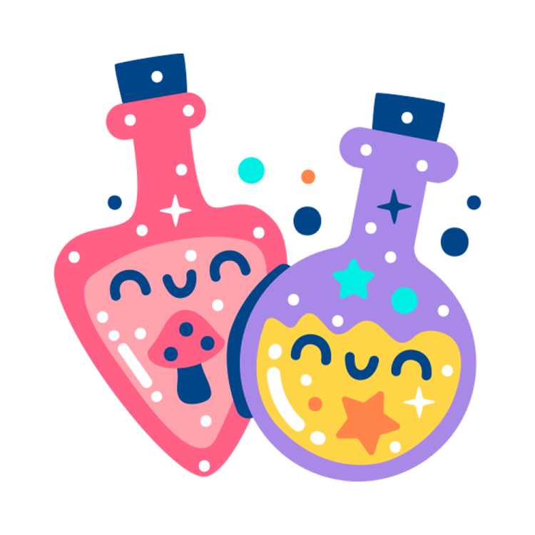 two flasks with faces on them