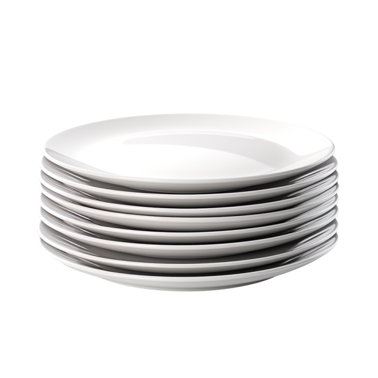 a stack of white plates on a white background