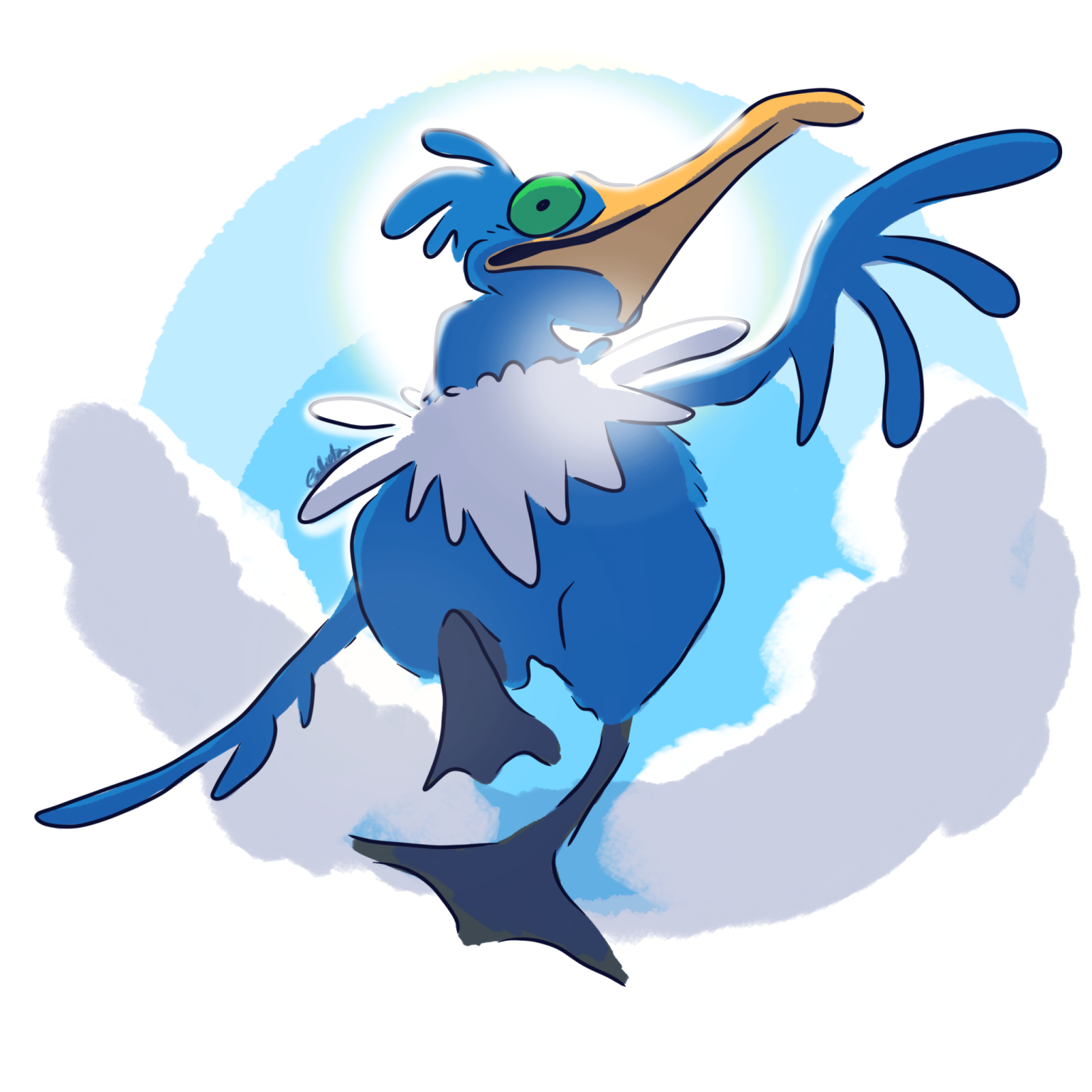an illustration of a blue bird with a large beak