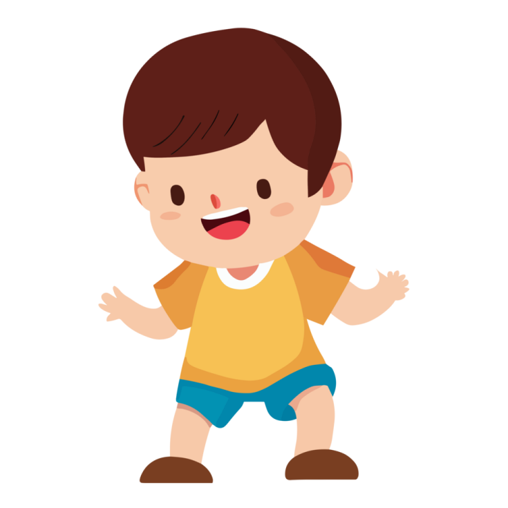 a little boy with brown hair and blue shorts
